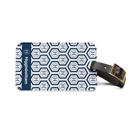 Monogrammed Hex Pattern Luggage Tag — Personalized Initial & Name Travel ID