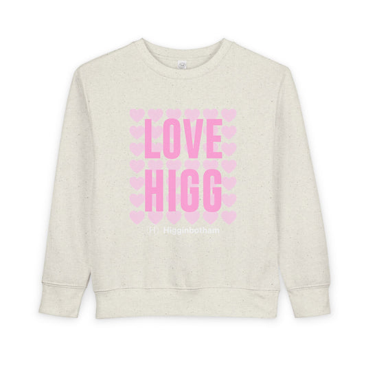 Toddler Sweatshirt – "LOVE HIGG" Pink Heart Graphic Kids Pullover
