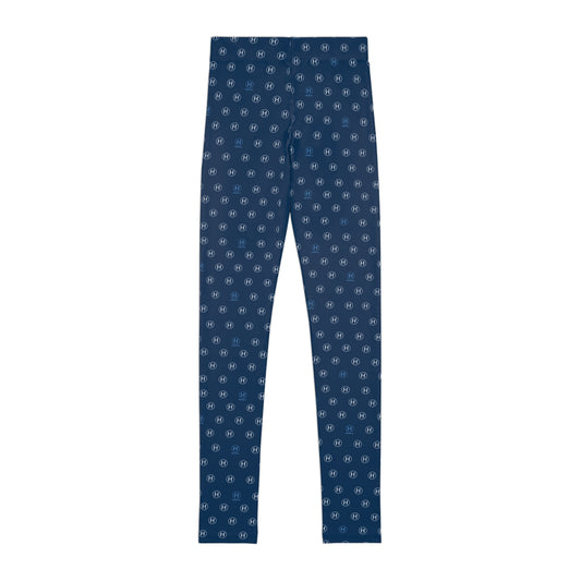 Youth Leggings — Navy All-Over H Monogram Print