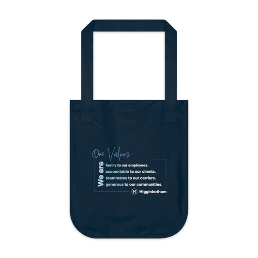 Higginbotham Branded Canvas Tote — 'Our Values' Corporate Logo Tote Bag