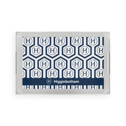 Navy Hex Monogram Acrylic Serving Tray