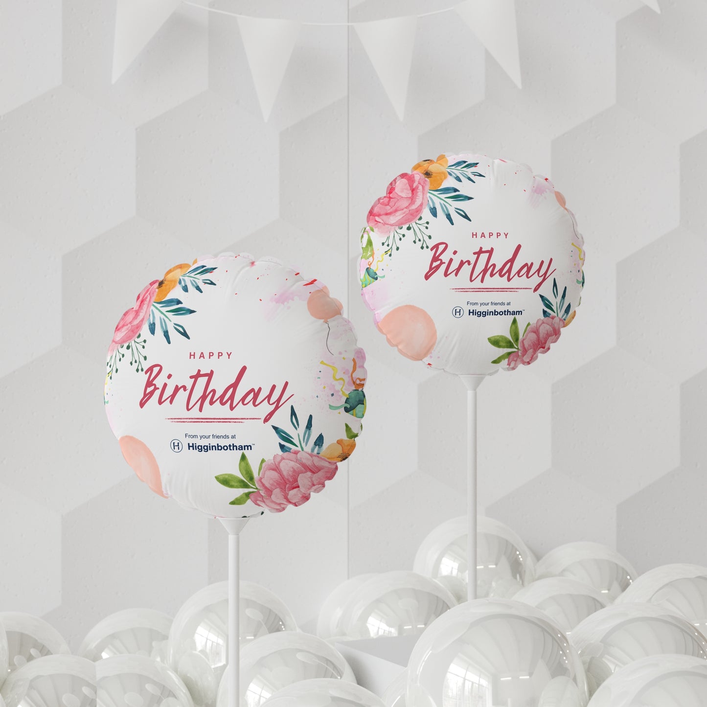Happy Birthday Floral Balloon — 11" Round/Heart-Shaped Party Balloon
