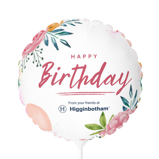 Happy Birthday Floral Balloon — 11" Round/Heart-Shaped Party Balloon
