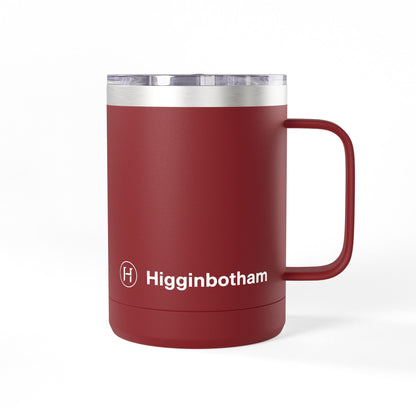 Personalized 15oz Insulated Coffee Tumbler Mug — 'Higginbotham' Logo Travel Cup