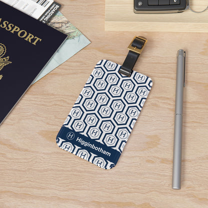 Monogrammed Hex Pattern Luggage Tag — Personalized Initial & Name Travel ID