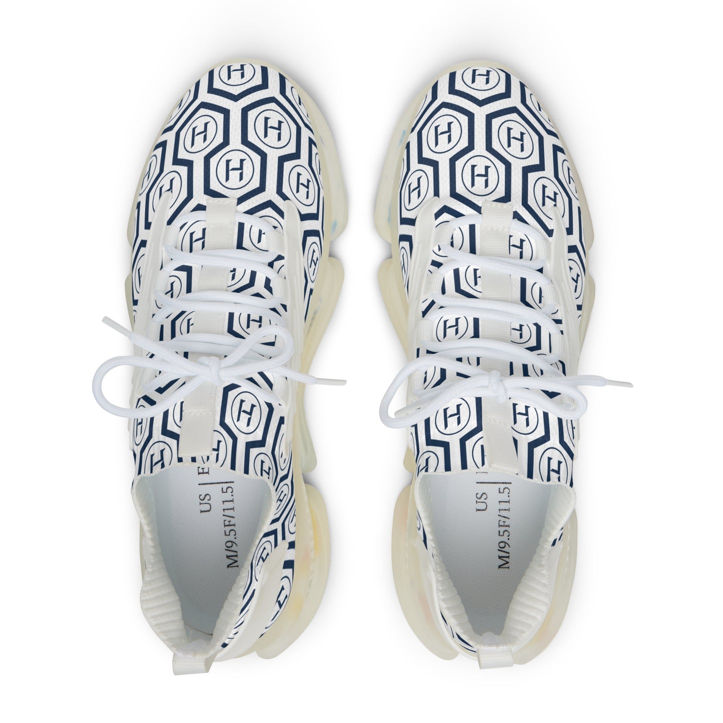 Men's/Unisex Sizing: Mesh Sneakers — Navy Geometric Athletic Shoes