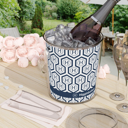 Monogram Hexagon Ice Bucket with Tongs – Navy Geometric Bar Cooler
