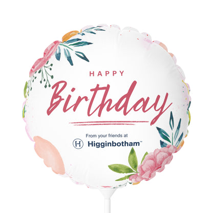 Happy Birthday Floral Balloon — 11" Round/Heart-Shaped Party Balloon