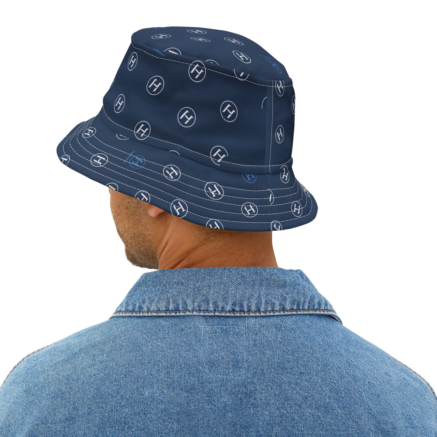 Navy Monogram Bucket Hat – Subtle 'H' All-Over Print