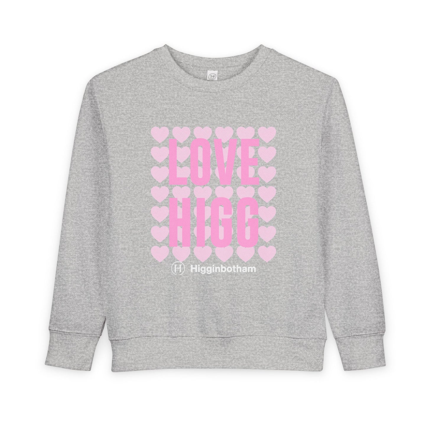 Toddler Sweatshirt – "LOVE HIGG" Pink Heart Graphic Kids Pullover