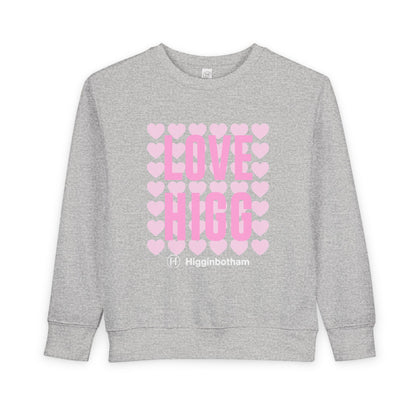 Toddler Sweatshirt – "LOVE HIGG" Pink Heart Graphic Kids Pullover