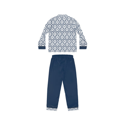 Ladies' Monogram Satin Pajama Set — Navy Hex Pattern