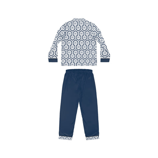 Ladies' Monogram Satin Pajama Set — Navy Hex Pattern