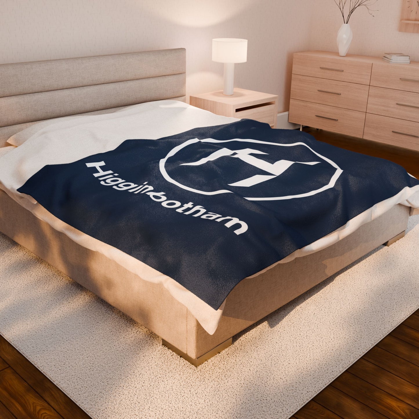 Personalized Monogram Plush Blanket — 'Higginbotham' Navy Velveteen Throw