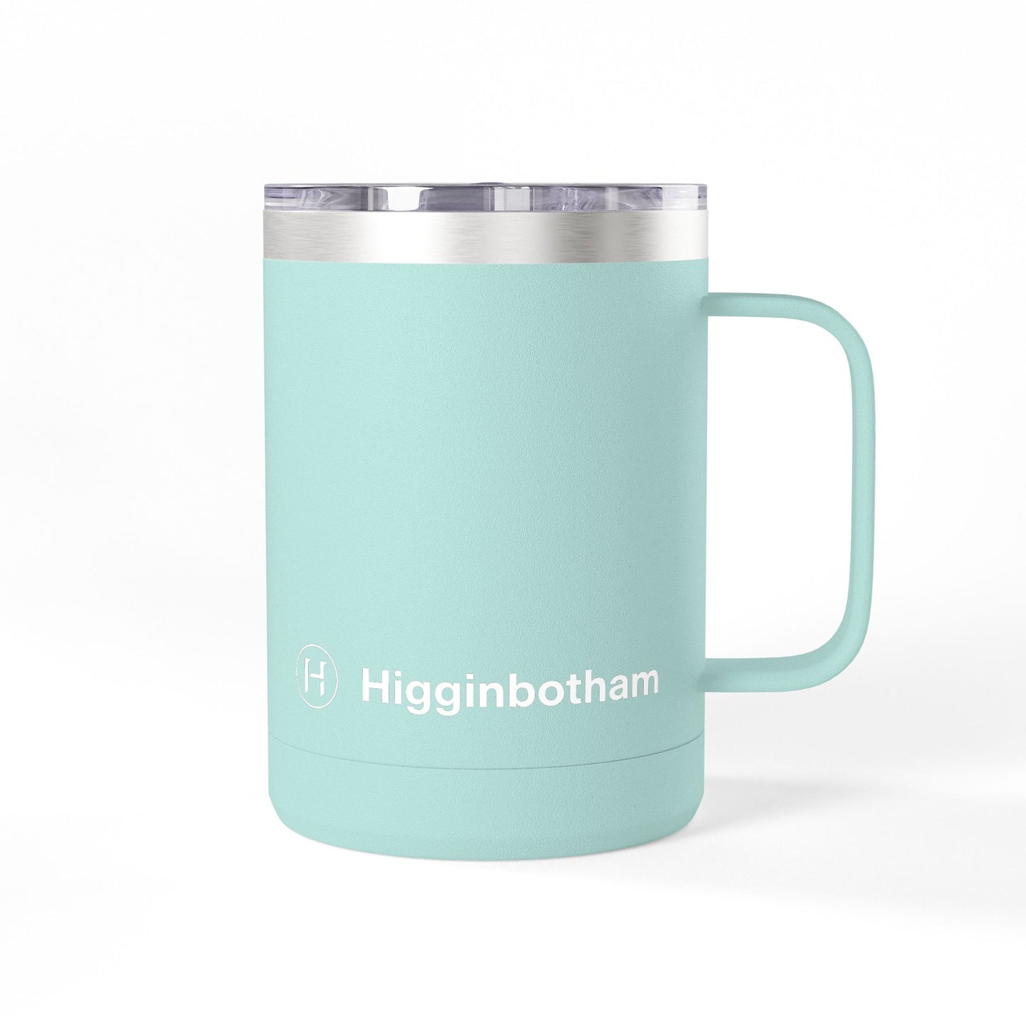 Personalized 15oz Insulated Coffee Tumbler Mug — 'Higginbotham' Logo Travel Cup