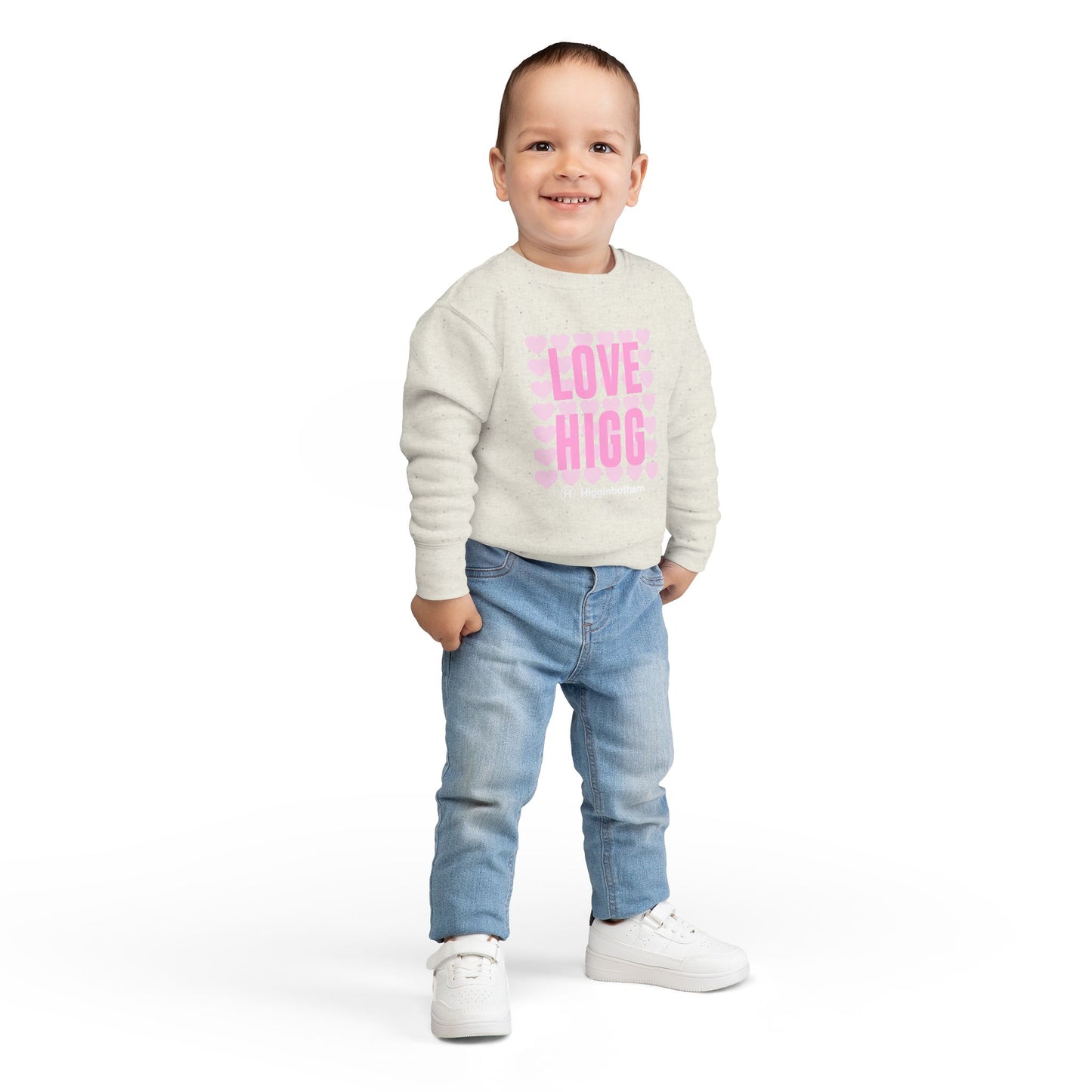 Toddler Sweatshirt – "LOVE HIGG" Pink Heart Graphic Kids Pullover