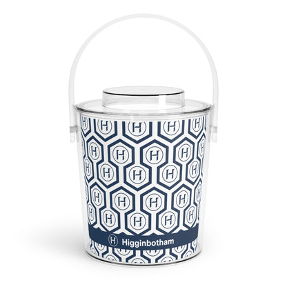 Monogram Hexagon Ice Bucket with Tongs – Navy Geometric Bar Cooler