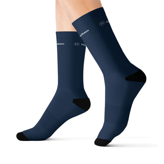 Navy Sublimation Crew Socks — Custom All-Over Print Athletic Socks