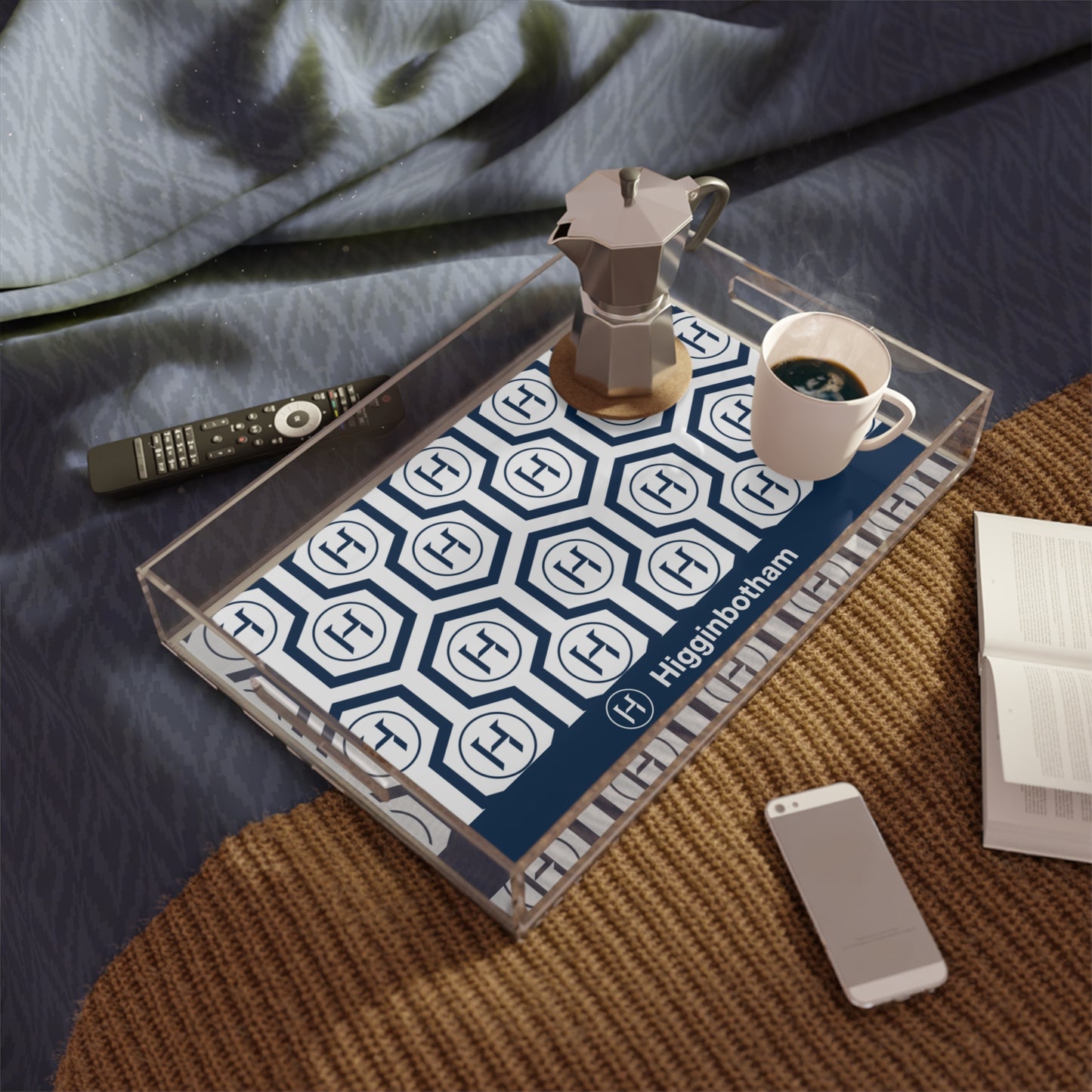 Navy Hex Monogram Acrylic Serving Tray