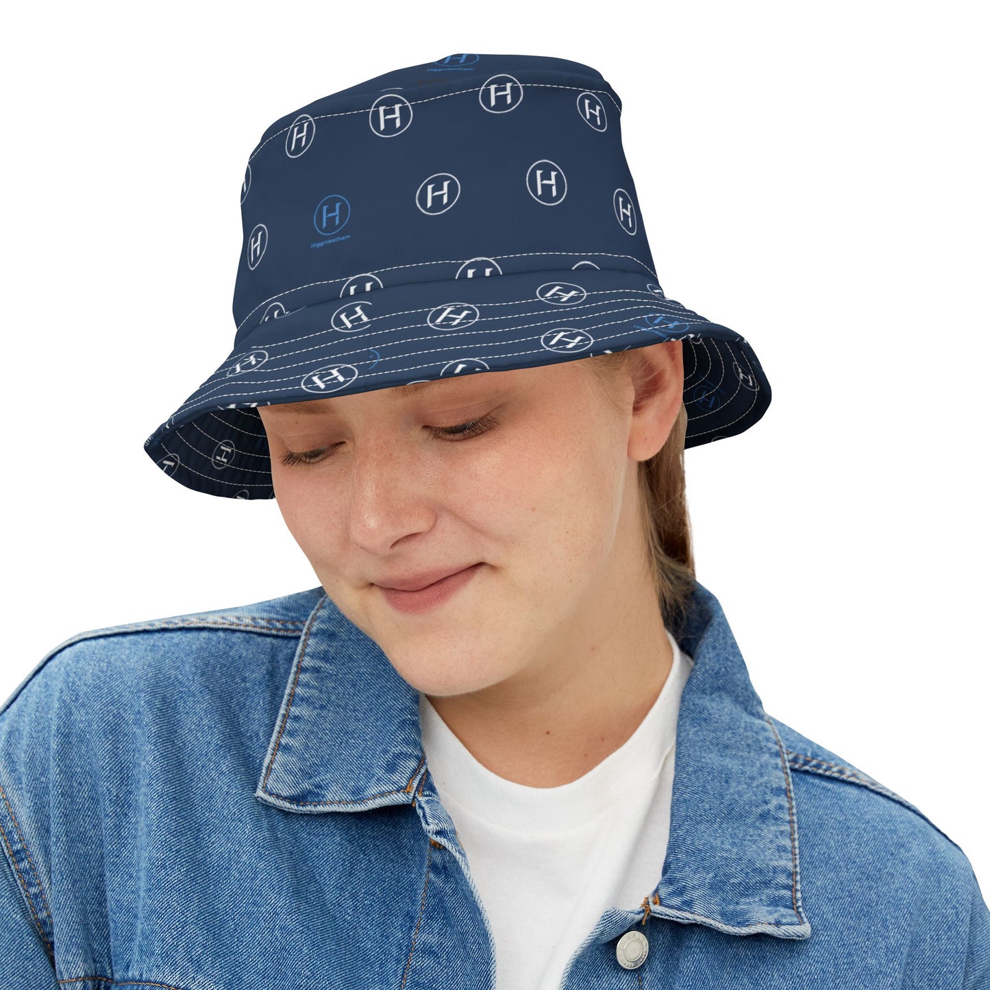 Navy Monogram Bucket Hat – Subtle 'H' All-Over Print