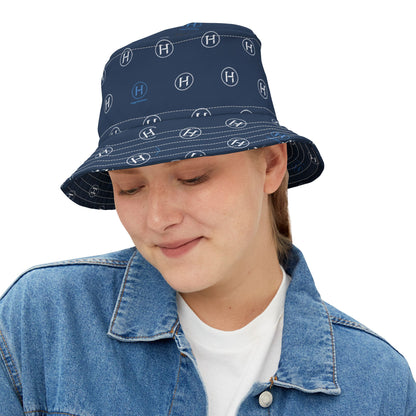 Navy Monogram Bucket Hat – Subtle 'H' All-Over Print