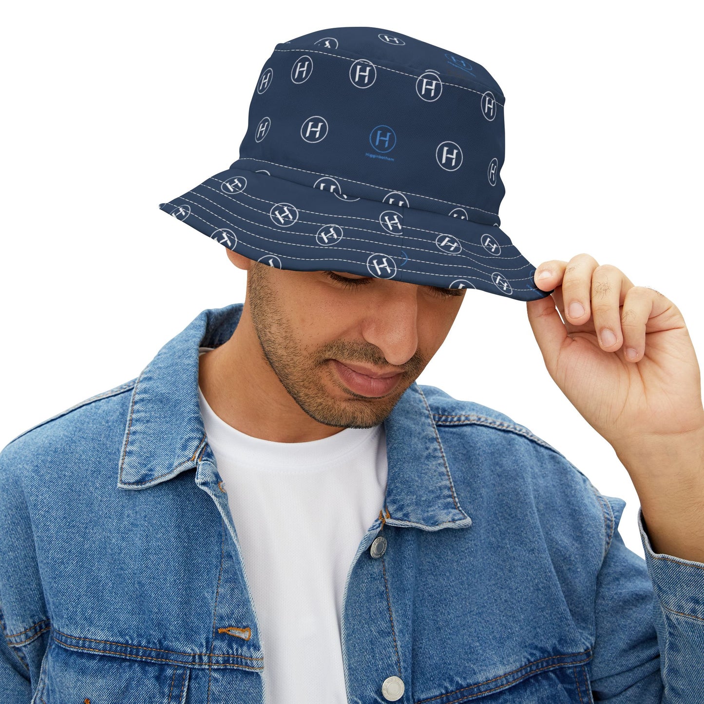Navy Monogram Bucket Hat – Subtle 'H' All-Over Print