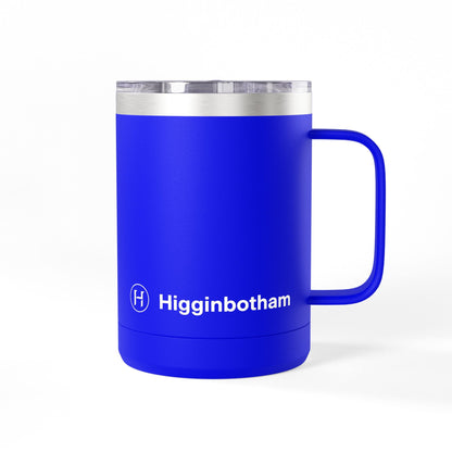Personalized 15oz Insulated Coffee Tumbler Mug — 'Higginbotham' Logo Travel Cup