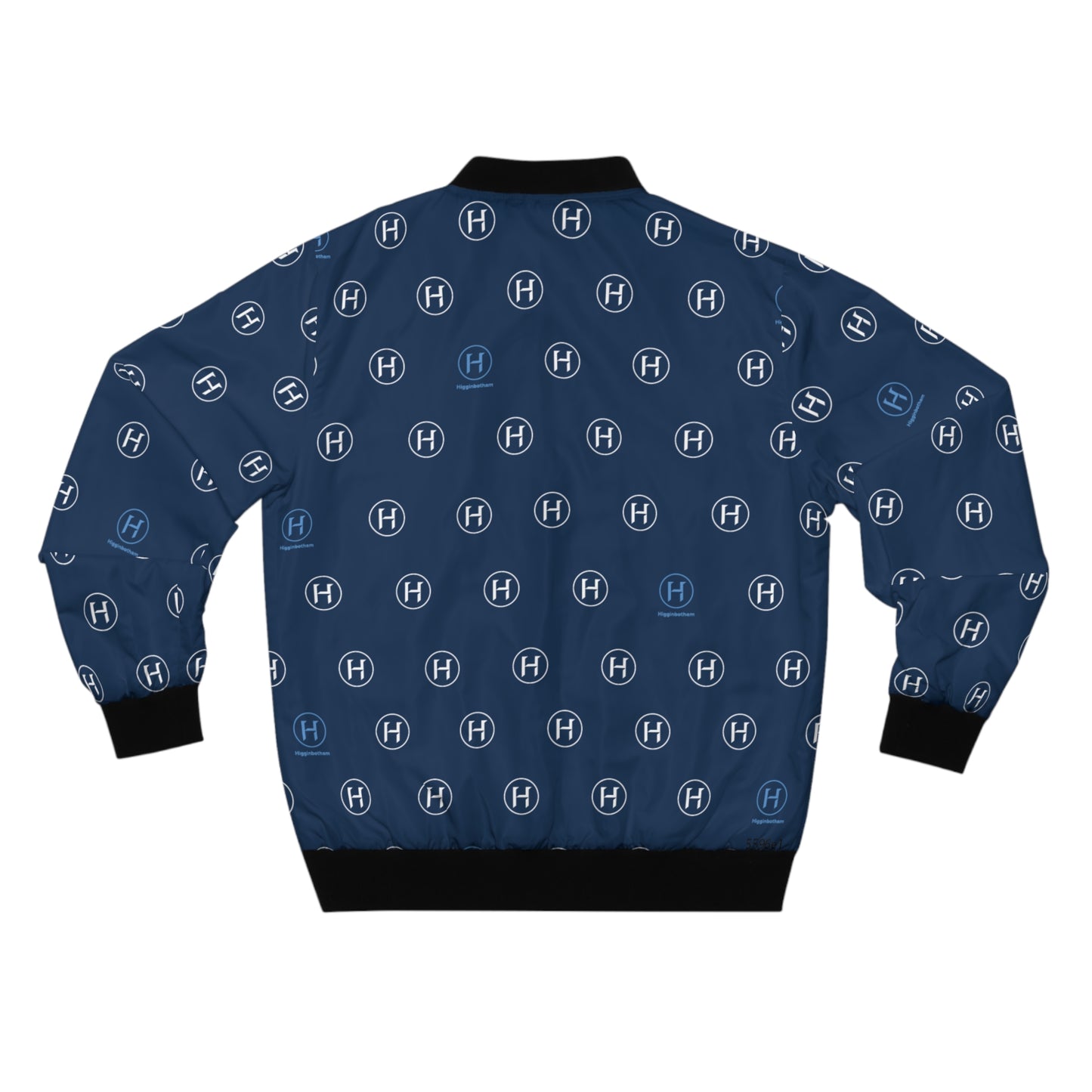 Navy Monogram Bomber Jacket — All-Over H Pattern Unisex Jacket