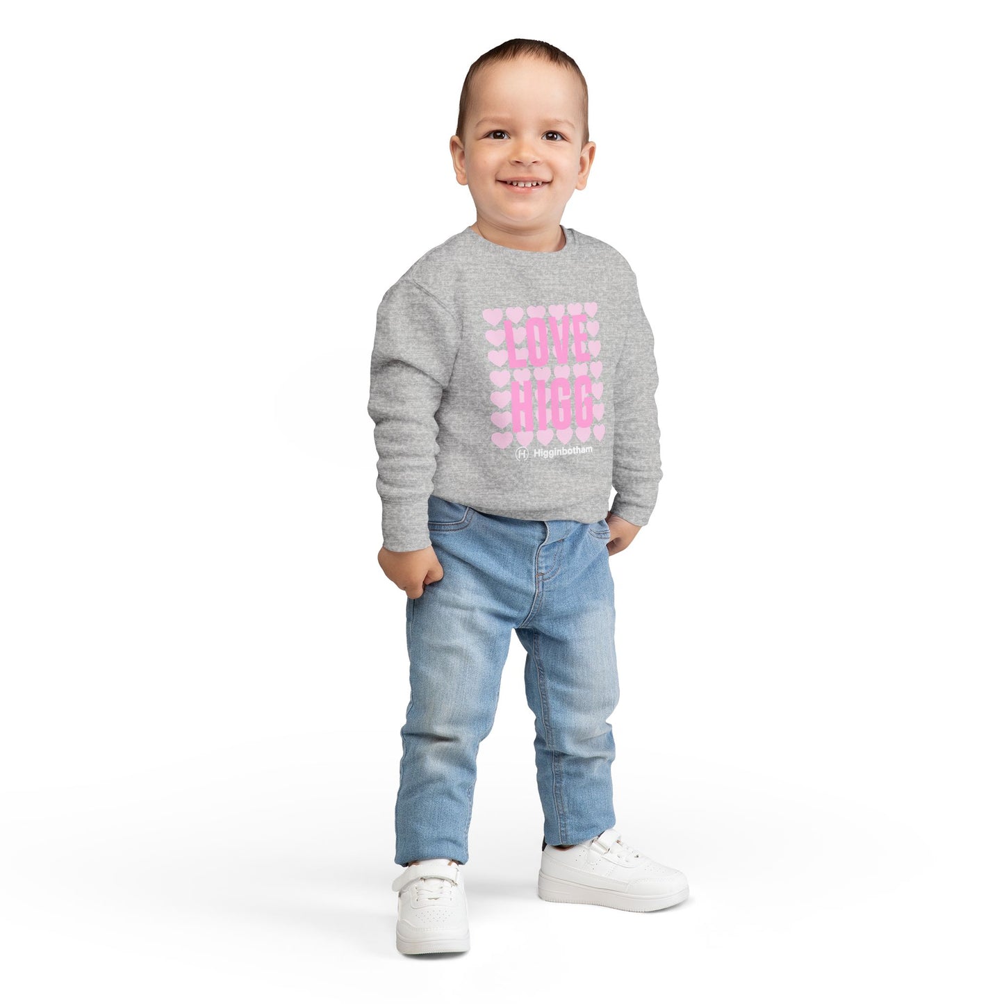 Toddler Sweatshirt – "LOVE HIGG" Pink Heart Graphic Kids Pullover