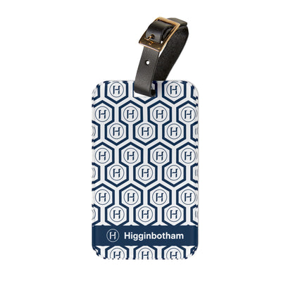Monogrammed Hex Pattern Luggage Tag — Personalized Initial & Name Travel ID