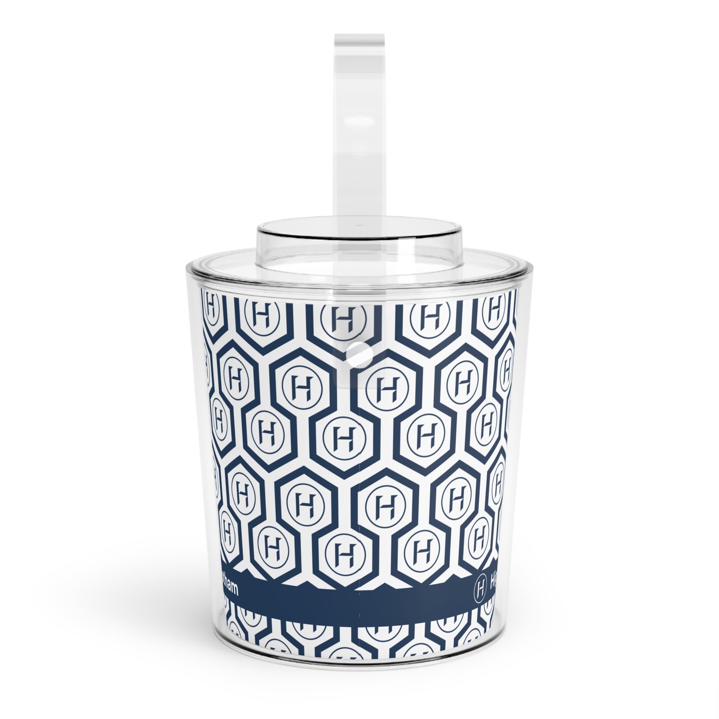 Monogram Hexagon Ice Bucket with Tongs – Navy Geometric Bar Cooler