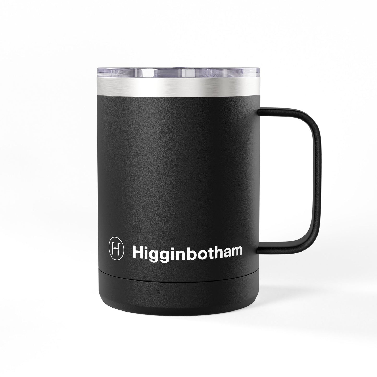Personalized 15oz Insulated Coffee Tumbler Mug — 'Higginbotham' Logo Travel Cup