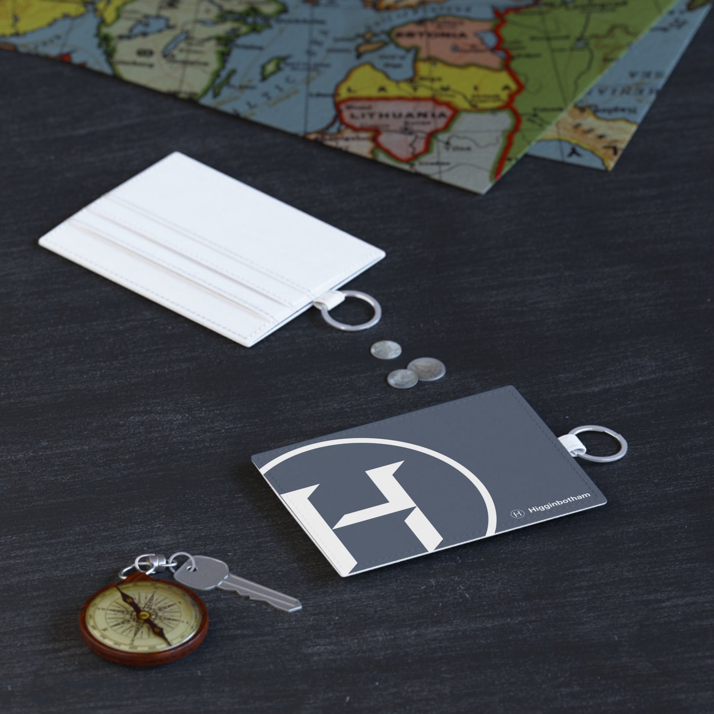 Monogram H Saffiano Leather Card Holder — Slim ID Wallet with Key Ring