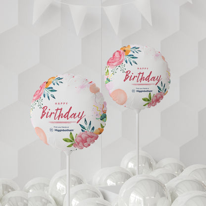 Happy Birthday Floral Balloon — 11" Round/Heart-Shaped Party Balloon