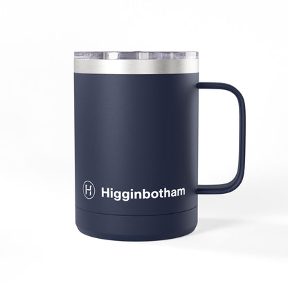 Personalized 15oz Insulated Coffee Tumbler Mug — 'Higginbotham' Logo Travel Cup