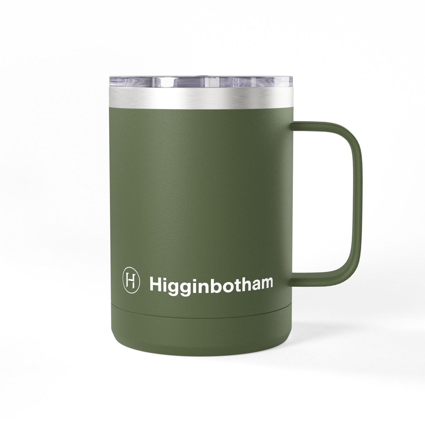 Personalized 15oz Insulated Coffee Tumbler Mug — 'Higginbotham' Logo Travel Cup