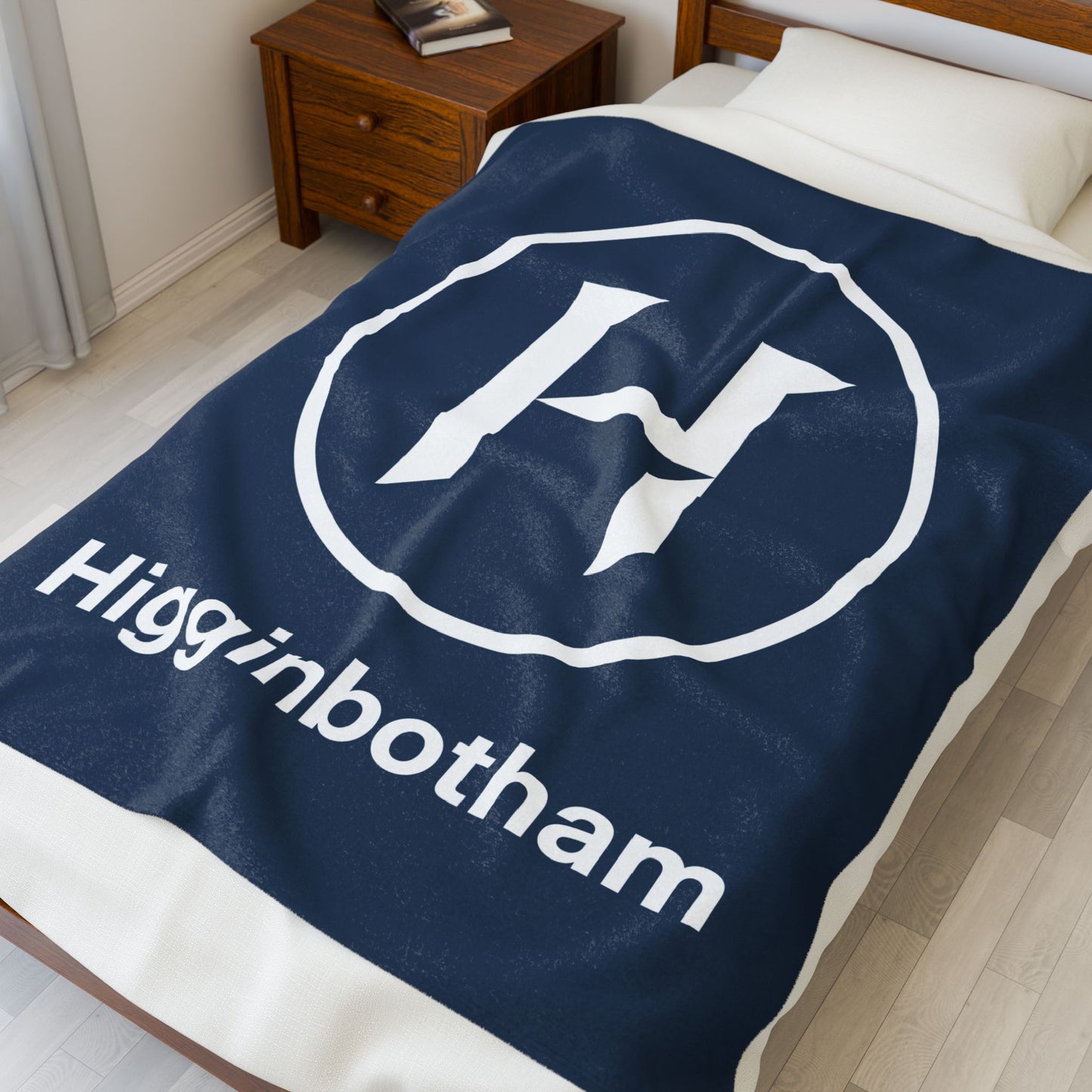 Personalized Monogram Plush Blanket — 'Higginbotham' Navy Velveteen Throw
