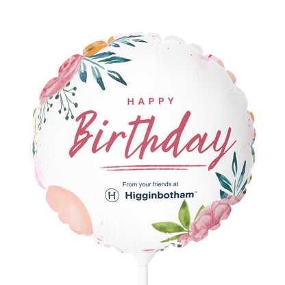 Happy Birthday Floral Balloon — 11" Round/Heart-Shaped Party Balloon