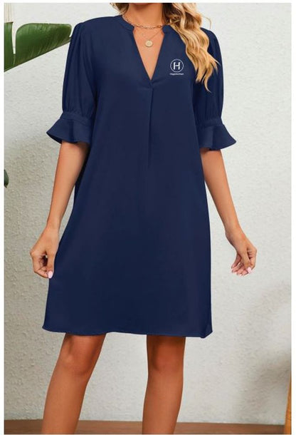 Women V-Neck Bell-Sleeve Shift Dress